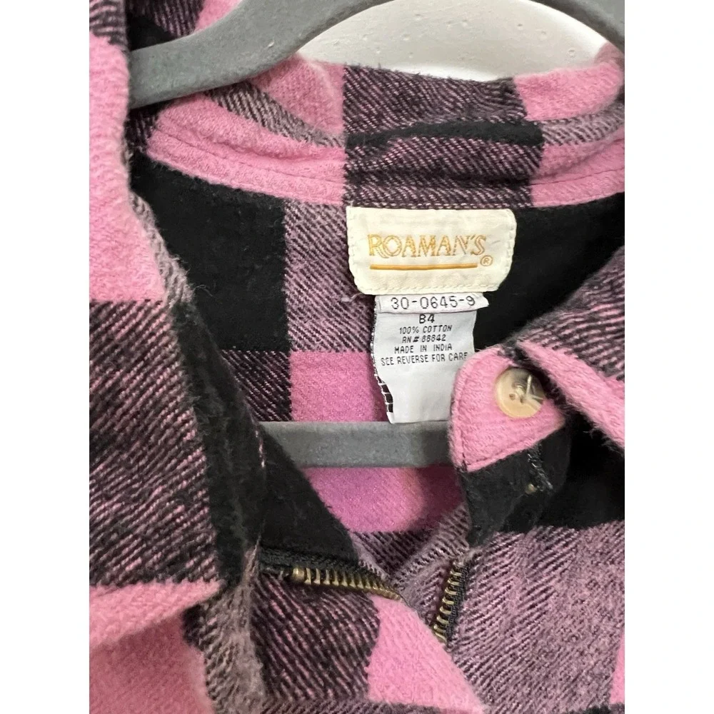Roaman's Plaid Fleece Zipper Front Jacket Sz B4 100% Cotton Pink‎ 2XL Outdoors